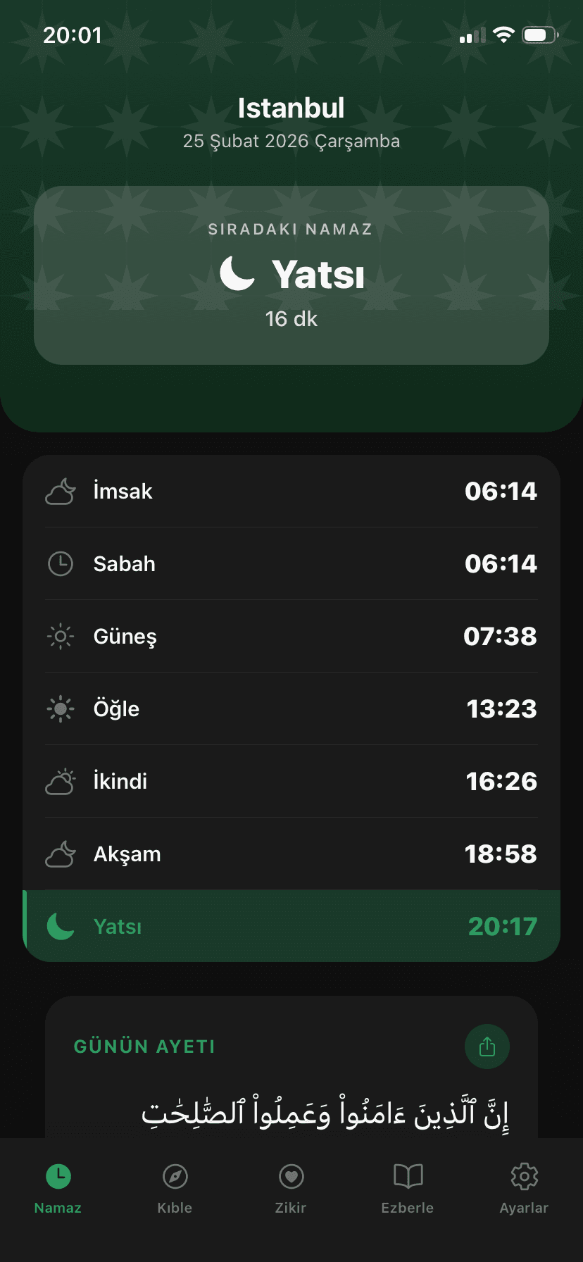 Namaz Plus - Ana Ekran