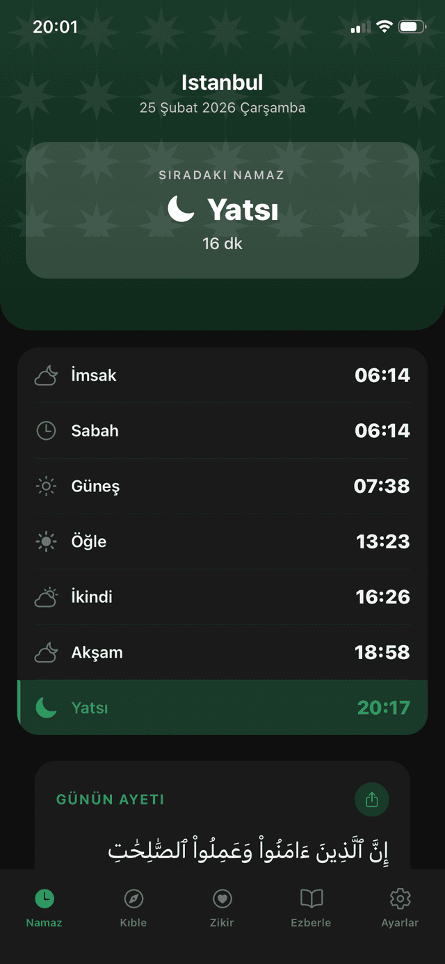 Namaz Plus - Ana Ekran